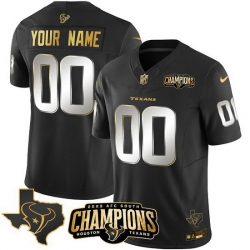 Men Houston Texans Active Player Custom Black Golden 2023 F U S E  AFC South Champions Patch And Team Logo Patch Limited Stitched Football Jersey