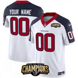 Men Houston Texans Active Player Custom White Navy 2023 F U S E  AFC South Champions Patch Limited Stitched Football Jersey