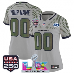 Women Seattle Seahawks Active Player Custom Gray 2025 F U S E Super Bowl LX  US 250th anniversary Patch And 50th Season Patch Rivalries Vapor Limited Footb