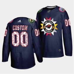 Men Minnesota Wild ACTIVE PLAYER Custom 2021 22 Navy Native American Heritage Day Stitched Jersey
