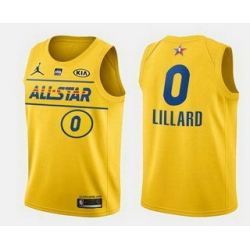 Men 2021 All Star 0 Damian Lillard Yellow Western Conference Stitched NBA Jersey