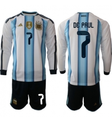 Argentina 2026 FIFA World Cup Soccer Jersey White LONG #7 DE PAUL Argentina 2026 FIFA World Cup Soccer Jersey White LONG #7 DE PAUL
