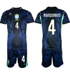 Youth Brazil 2026 FIFA World Cup Blue Away Soccer Jersey MARQUINHOS #4
