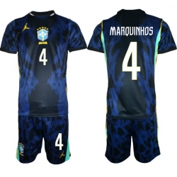 Youth Brazil 2026 FIFA World Cup Blue Away Soccer Jersey MARQUINHOS #4