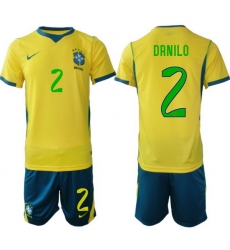 Youth Brazil 2026 FIFA World Cup Yellow Home Soccer Jersey DANILO #2 Green