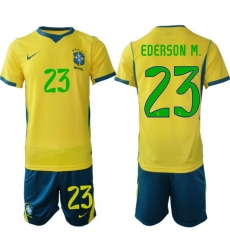 Youth Brazil 2026 FIFA World Cup Yellow Home Soccer Jersey EDERSON M. #23 Green