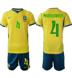 Youth Brazil 2026 FIFA World Cup Yellow Home Soccer Jersey MARQUINHOS #4 Green