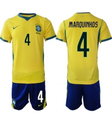 Youth Brazil 2026 FIFA World Cup Yellow Home Soccer Jersey MARQUINHOS #4