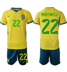 Youth Brazil 2026 FIFA World Cup Yellow Home Soccer Jersey MARTINELLI #22 Green