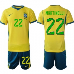 Youth Brazil 2026 FIFA World Cup Yellow Home Soccer Jersey MARTINELLI #22 Green
