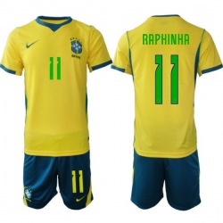Youth Brazil 2026 FIFA World Cup Yellow Home Soccer Jersey RAPHINHA #11 Green