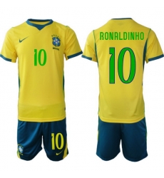 Youth Brazil 2026 FIFA World Cup Yellow Home Soccer Jersey RONALDINHO #10 Green