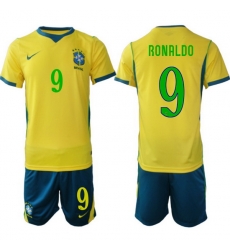 Youth Brazil 2026 FIFA World Cup Yellow Home Soccer Jersey RONALDO #9 Green