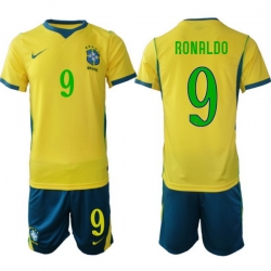 Youth Brazil 2026 FIFA World Cup Yellow Home Soccer Jersey RONALDO #9 Green