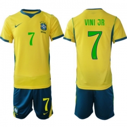 Youth Brazil 2026 FIFA World Cup Yellow Home Soccer Jersey VINI JR. #7 Green