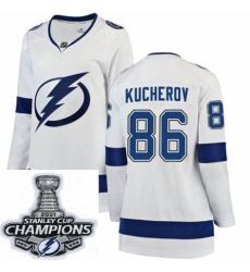 Women Adidas Tampa Bay Lightning 86 Nikita Kucherov Authentic White Home NHL Stitched 2021 Stanley Cup Champions Patch Jersey