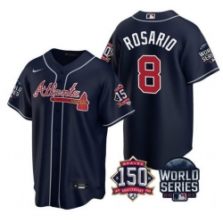 Men Atlanta Braves 8 Eddie Rosario 2021 Navy World Series With 150th Anniversary Patch Cool Base Stitched Jersey