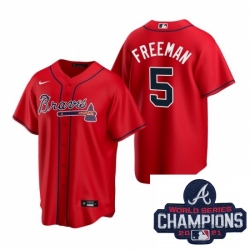 Men Nike Atlanta Braves 5 Freddie Freeman Red Alternate Stitched Baseball Stitched MLB 2021 Champions Patch Jersey