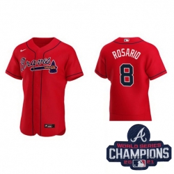 Men Nike Atlanta Braves 8 Eddie Rosario Red Alternate Stitched Baseball Stitched MLB 2021 Champions Patch Jersey