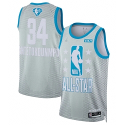 Men 2022 All Star 34 Giannis Antetokounmpo Gray Stitched Basketball Jersey
