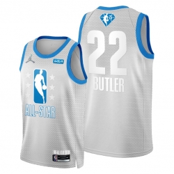 Men 2022 All Star Miami Heat jimmy butler grey blue 75th patch cleveland all star jersey