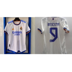 Men Real Madrid White Soccer Jersey #9 Benzema