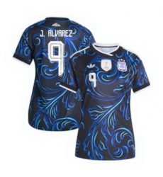 Women 9Julian Alvarez Argentina National Team adidas 2026 Away Replica Jersey Black 3