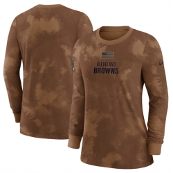 Women Cleveland Browns Brown 2023 Salute To Service Long Sleeve T Shirt Run Small