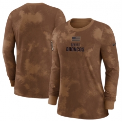 Women Denver Broncos Brown 2023 Salute To Service Long Sleeve T Shirt Run Small