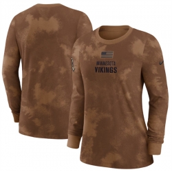Women Minnesota Vikings Brown 2023 Salute To Service Long Sleeve T Shirt Run Small