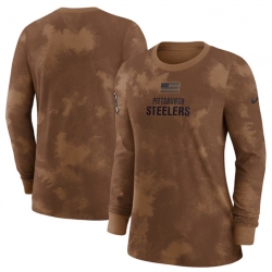 Women Pittsburgh Steelers Brown 2023 Salute To Service Long Sleeve T Shirt Run Small