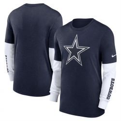 Men Dallas Cowboys Heather Navy Slub Fashion Long Sleeve T Shirt