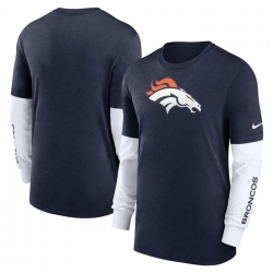 Men Denver Broncos Heather Navy Slub Fashion Long Sleeve T Shirt