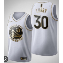 Men's Golden State Warriors #30 Stephen Curry White Gold Stitched Jersey