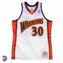 Warriors #30 Curry Throwback M&N White Jersey