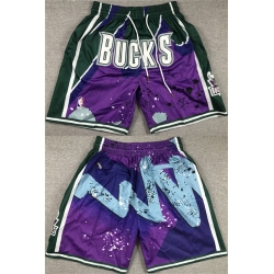 Men Milwaukee Bucks Purple Green Shorts  28Run Small 29