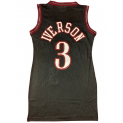 Women 76ers 3 Allen Iverson Dress Stitched Jersey Black II