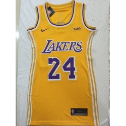 Women Nike Los Angeles Lakers 24 Kobe Bryant Dress Stitched Jersey Yellow