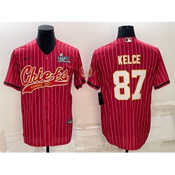 Men Kansas City Chiefs 87 Travis Kelce Red With Super Bowl LVII Patch Cool Base Stitched Baseball Jersey