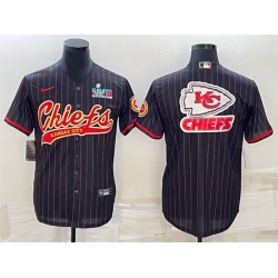 Men Kansas City Chiefs Black Team Big Logo With Super Bowl LVII Patch Cool Base Stitched Baseball Jersey