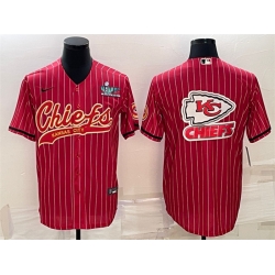 Men Kansas City Chiefs Red Team Big Logo With Super Bowl LVII Patch Cool Base Stitched Baseball Jersey