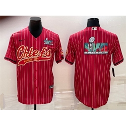 Men Kansas City Chiefs Red With Super Bowl LVII Big Logo Cool Base Stitched Baseball JerseyS