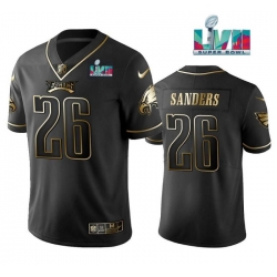 Men Philadelphia Eagles 26 Miles Sanders Black Golden Super Bowl LVII Patch Edition Stitched Football Jersey