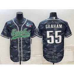 Men Philadelphia Eagles 55 Brandon Graham Grey Camo With Super Bowl LVII Patch Cool Base Stitched Baseball Jersey