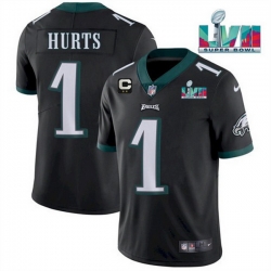 Men Women Youth Toddler Philadelphia Eagles 1 Jalen Hurts Black Super Bowl LVII Patch And 2 Star C Patch Vapor Untouchable Limited Stitched Jersey