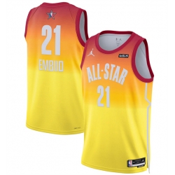 Men 2023 All Star 21 Joel Embiid Orange Game Swingman Stitched Basketball Jersey