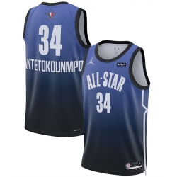 Men 2023 All Star 34 Giannis Antetokounmpo Blue Game Swingman Stitched Basketball Jersey