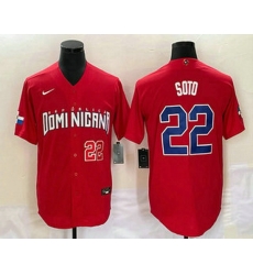 Men's Dominican Republic Baseball #22 Juan Soto Number 2023 Red World Classic Stitched Jersey