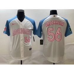 Men Mexico Baseball 56 Randy Arozarena 2023 White Blue World Baseball Classic Stitched Jersey