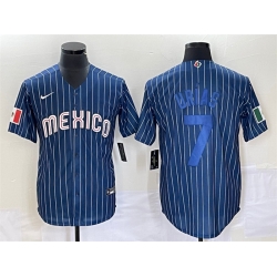 Men Mexico Baseball 7 Julio Ur EDas 2023 Navy World Baseball Classic Stitched Jersey 2